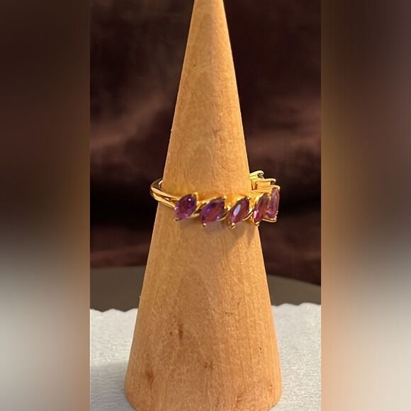 NWT AFRICAN AMETHYST 7 STONE RING IN VERMEIL YG/ STERLING SILVER 7 - Picture 3 of 13